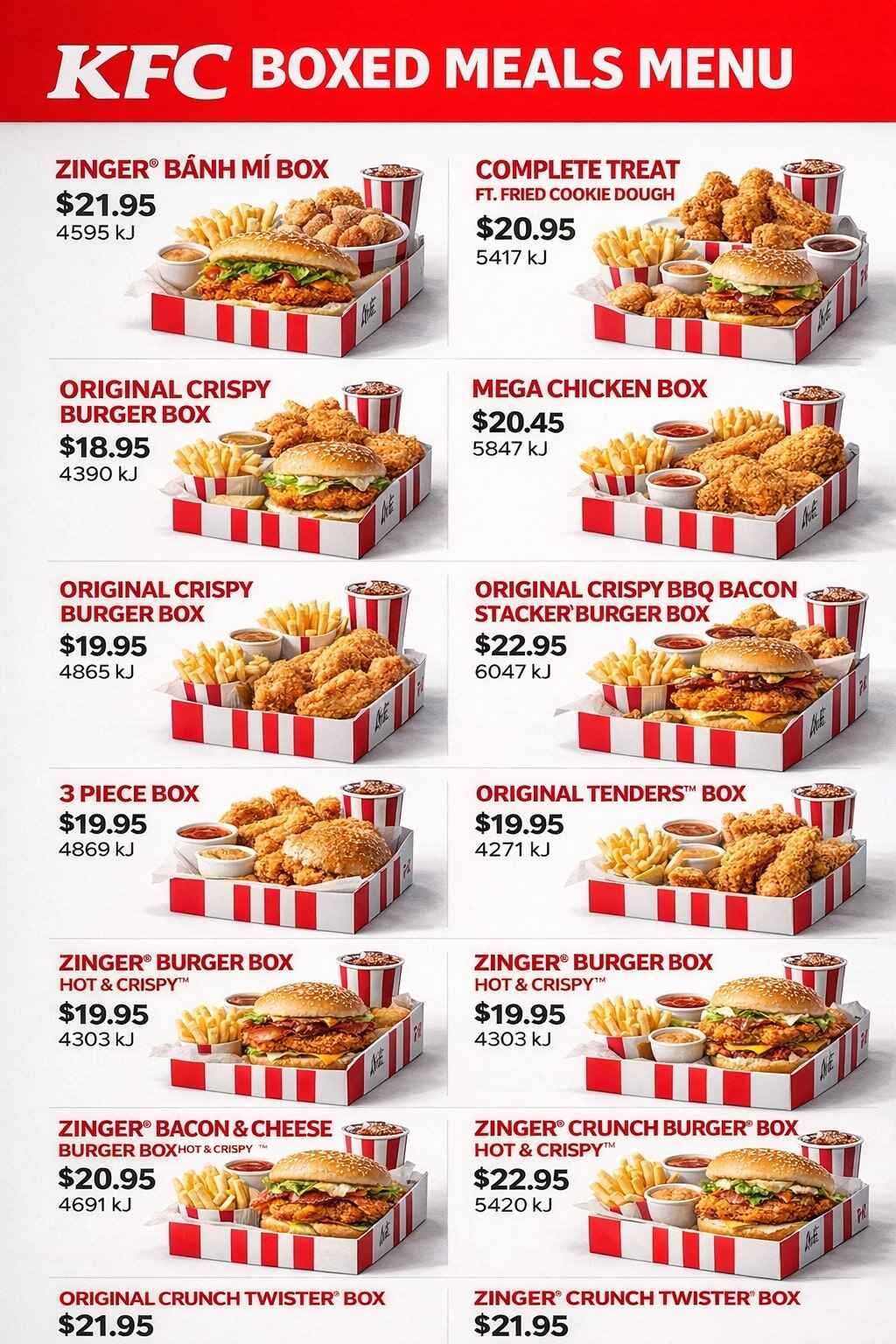 KFC Boxed Meals Menu