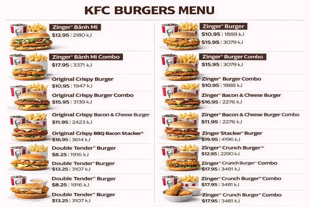 KFC Burgers Menu