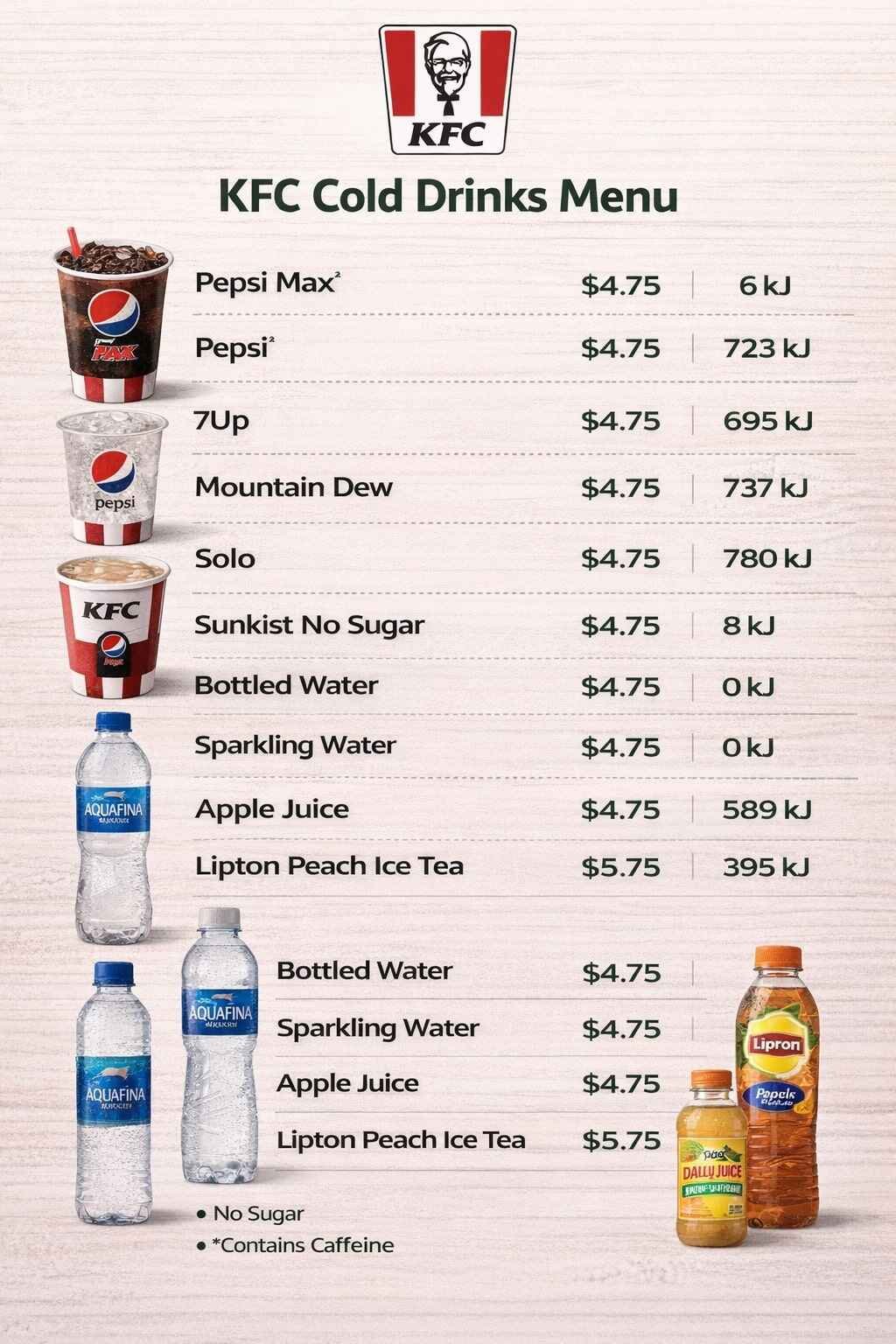 KFC Cold Drinks Menu